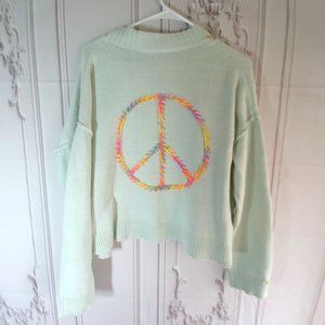 Lisa Todd Back to Peace Cardigan Sweater - Size Small - Mint Green - Peace Sign